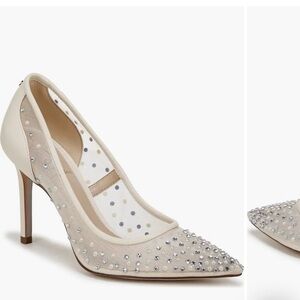 Sam Edelman Women's Beige and White Heels w/ Rhinestones and Pearls